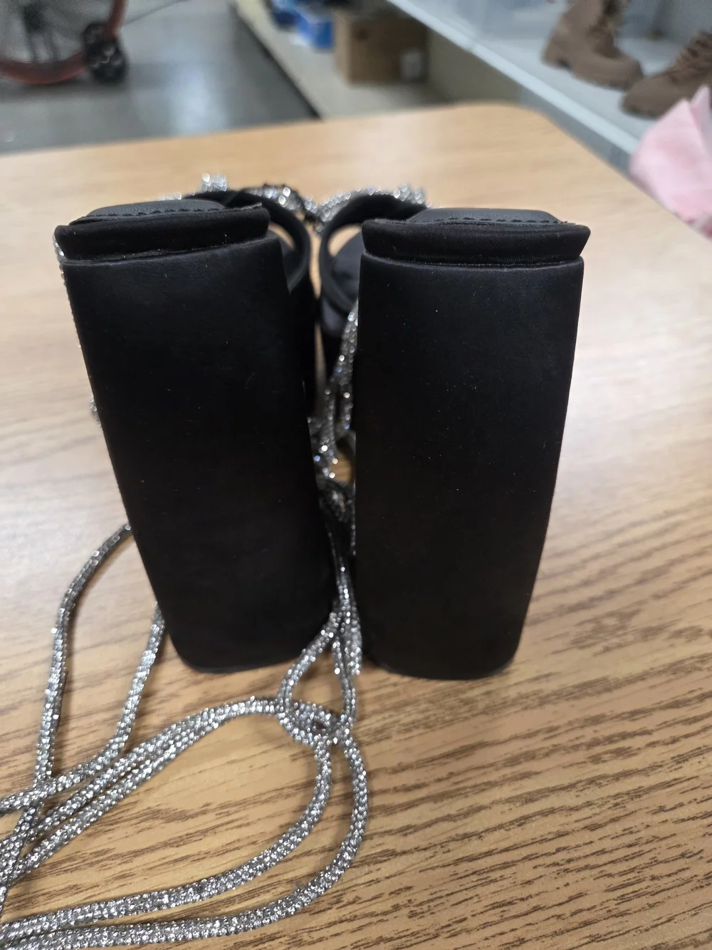 Alivia Simone Black Platform Slide Sandals with Silver Crystal Straps 7.5